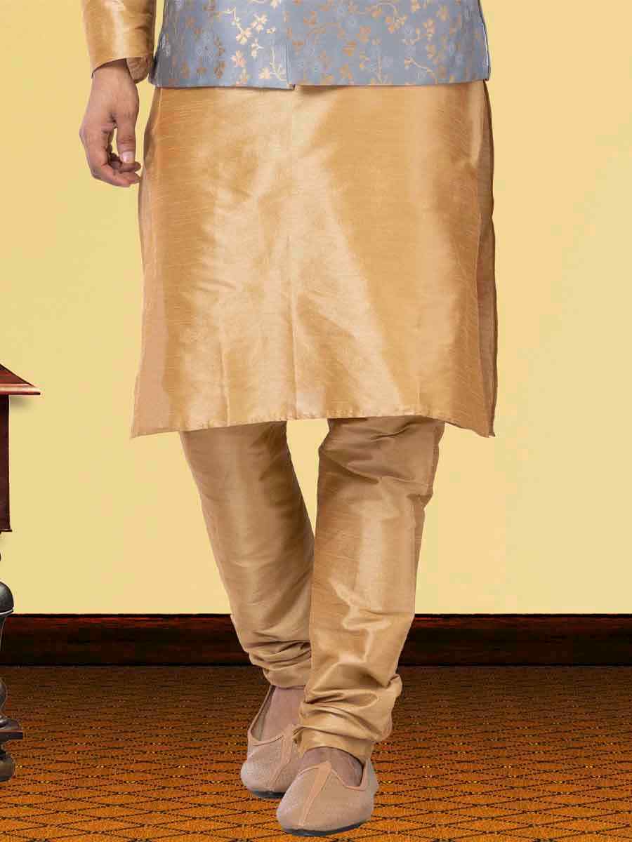 Gold Dhupion Raw Silk Woven Festival Wedding Kurta Waistcoat
