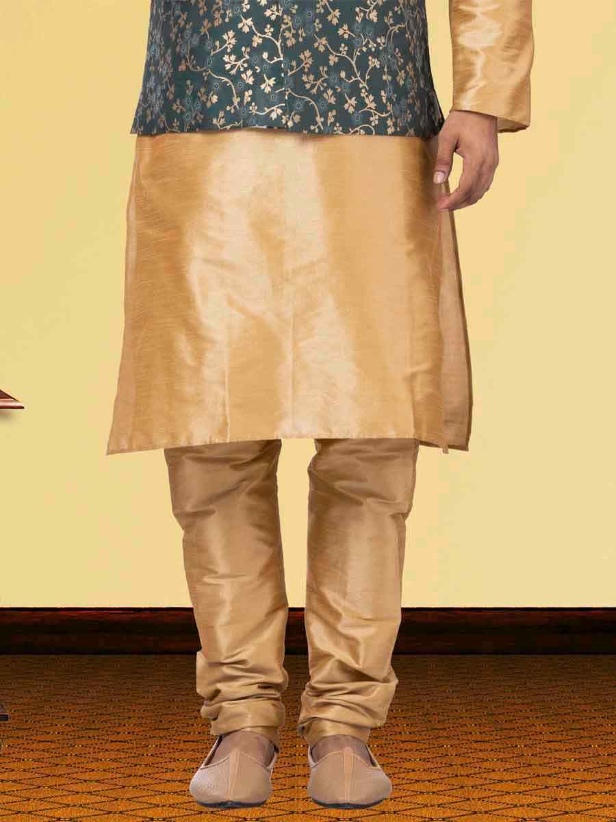 Gold Dhupion Raw Silk Woven Festival Wedding Kurta Waistcoat