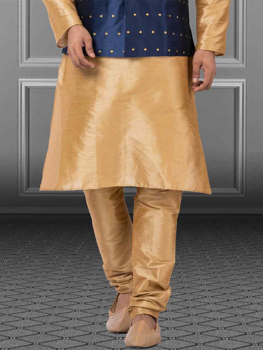 Gold Dhupion Raw Silk Woven Festival Wedding Kurta Waistcoat