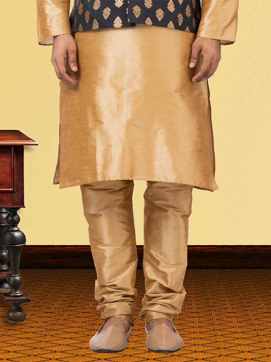 Gold Dhupion Raw Silk Woven Festival Wedding Kurta Waistcoat