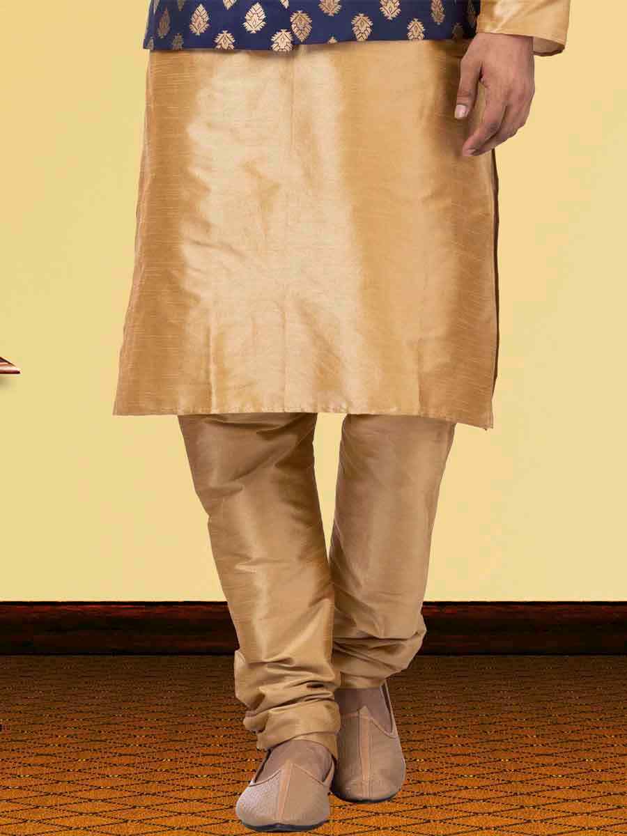 Gold Dhupion Raw Silk Woven Festival Wedding Kurta Waistcoat