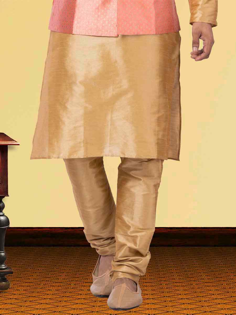 Gold Dhupion Raw Silk Woven Festival Wedding Kurta Waistcoat