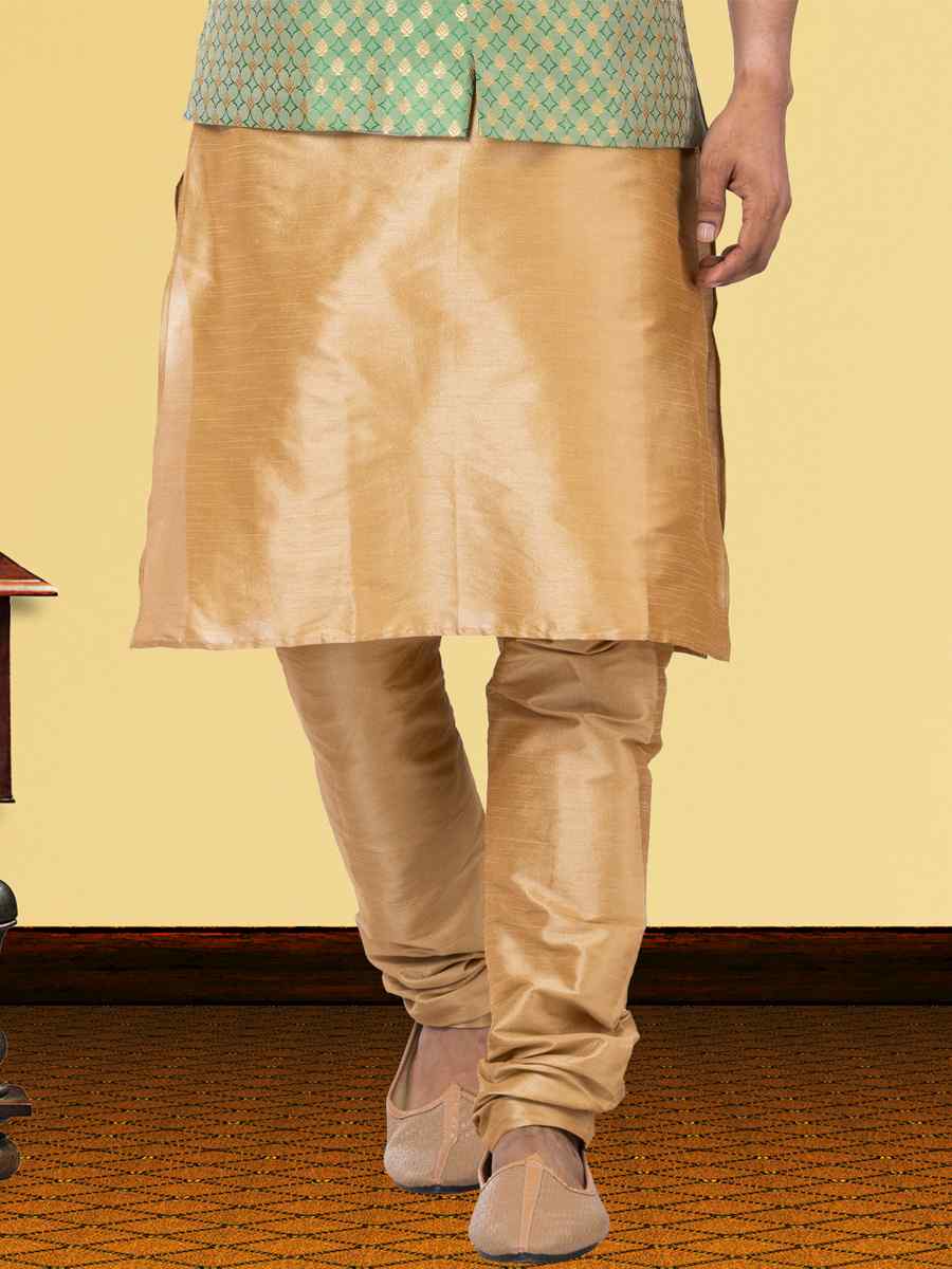 Gold Dhupion Raw Silk Woven Festival Wedding Kurta Waistcoat