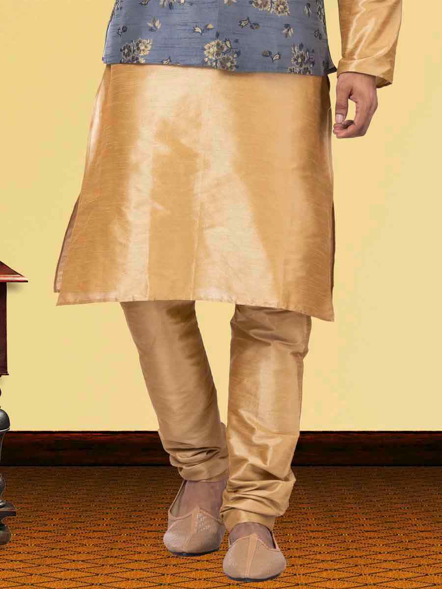 Gold Dhupion Raw Silk Woven Festival Wedding Kurta Waistcoat