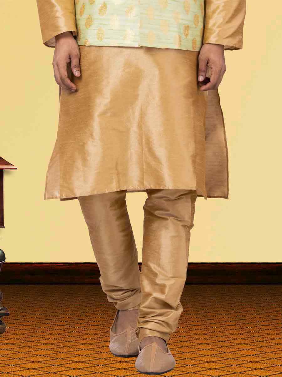 Gold Dhupion Raw Silk Woven Festival Wedding Kurta Waistcoat