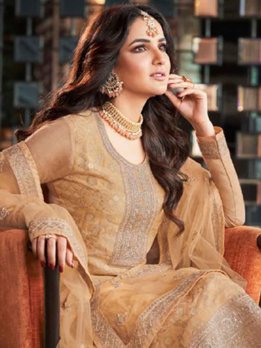 Gold Dola Jacquard Silk Embroidered Festival Casual Pant Salwar Kameez