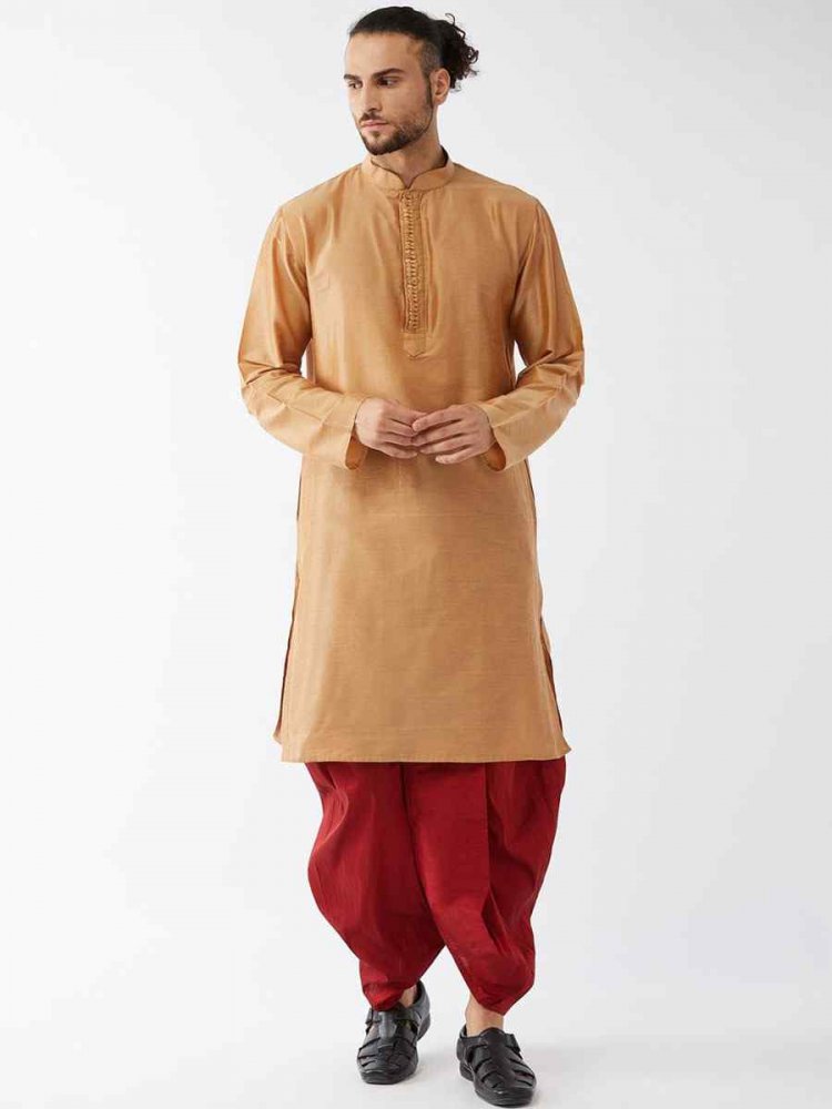 Gold Dupion Silk Woven Festival Wedding Kurta