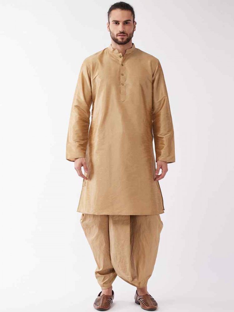Gold Dupion Silk Woven Festival Wedding Kurta
