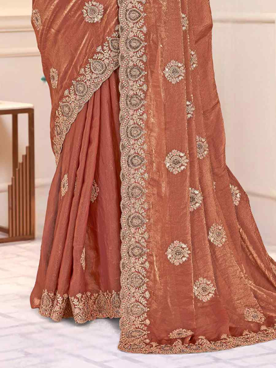 Gold Fendi Satin Silk Embroidery Traditional Casual Reception Festival Wedding Fancy Heavy Border Saree