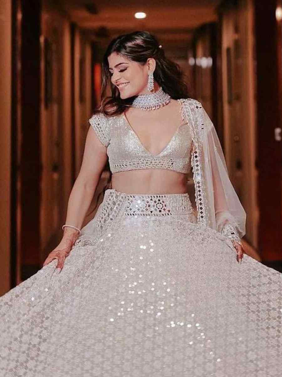 Gold Georgette Embroidered Bridal Wedding Reception Festival Heavy Border Lehenga Choli