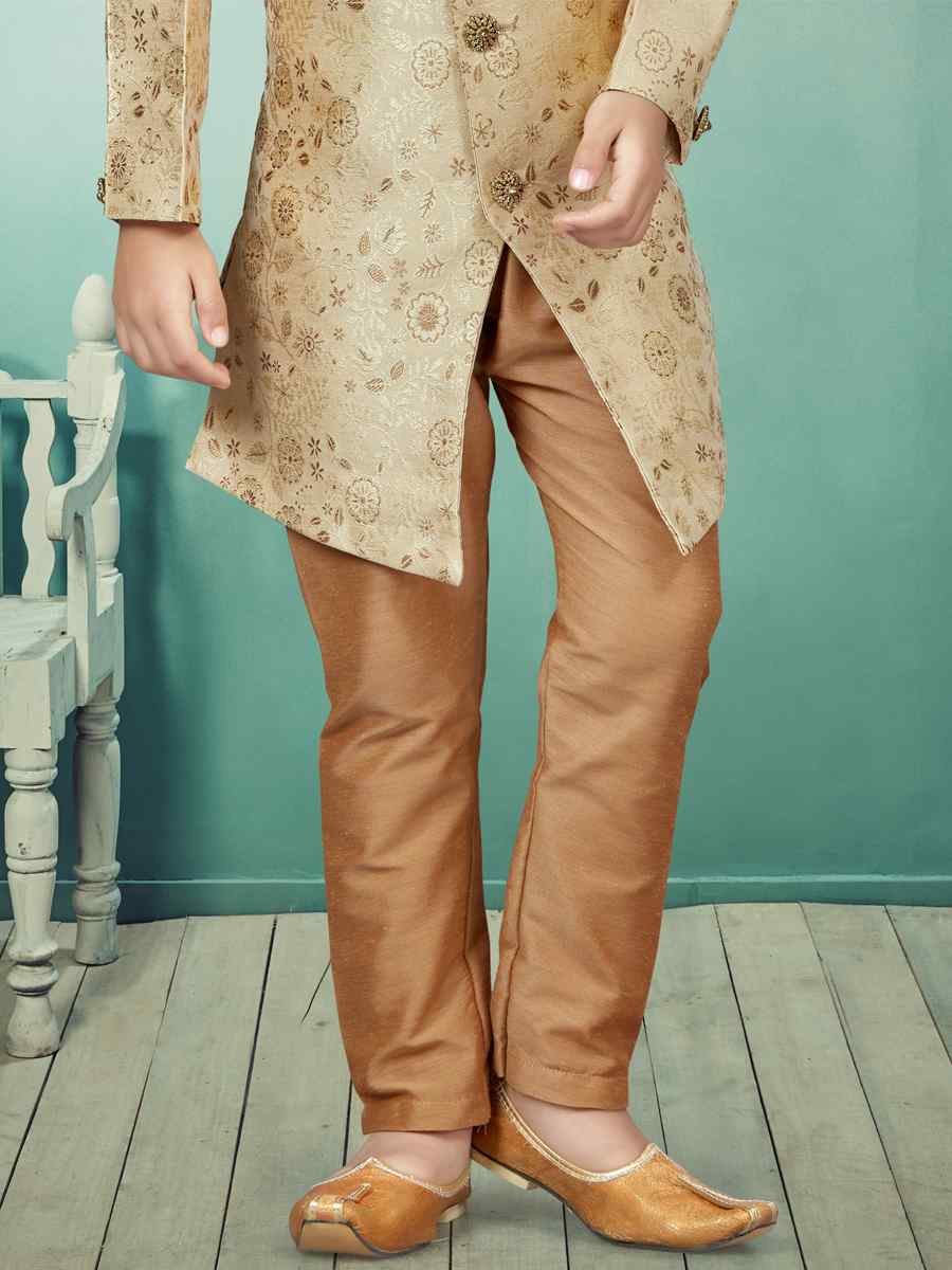 Gold Heavy Banarasi Jacquard Embroidered Party Festival Kurta Pyjama Boys Wear