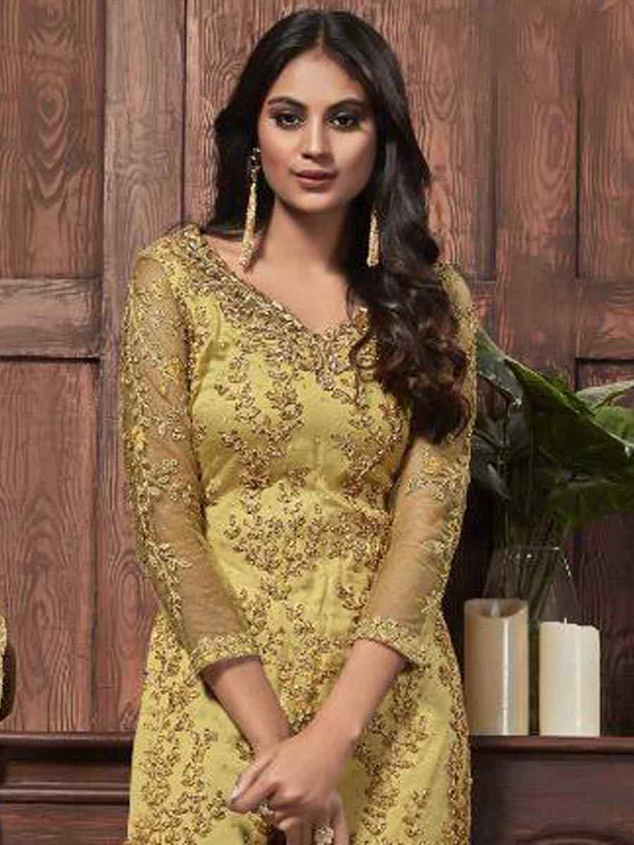 Gold Heavy Butterfly Net Embroidered Festival Party Pant Salwar Kameez