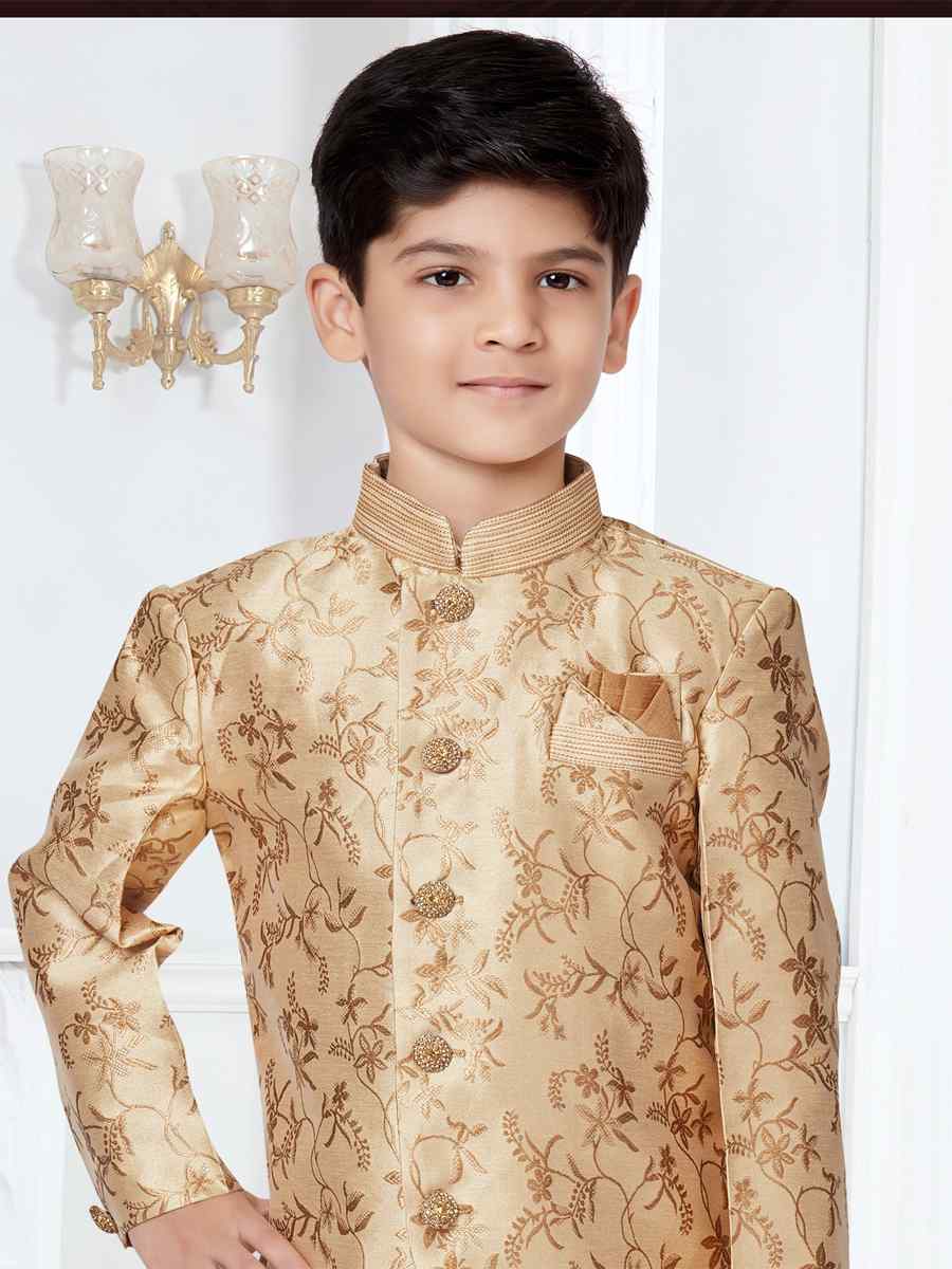 Gold Heavy Jacquard Floral Party Festival Kurta Dhoti Boys Wear