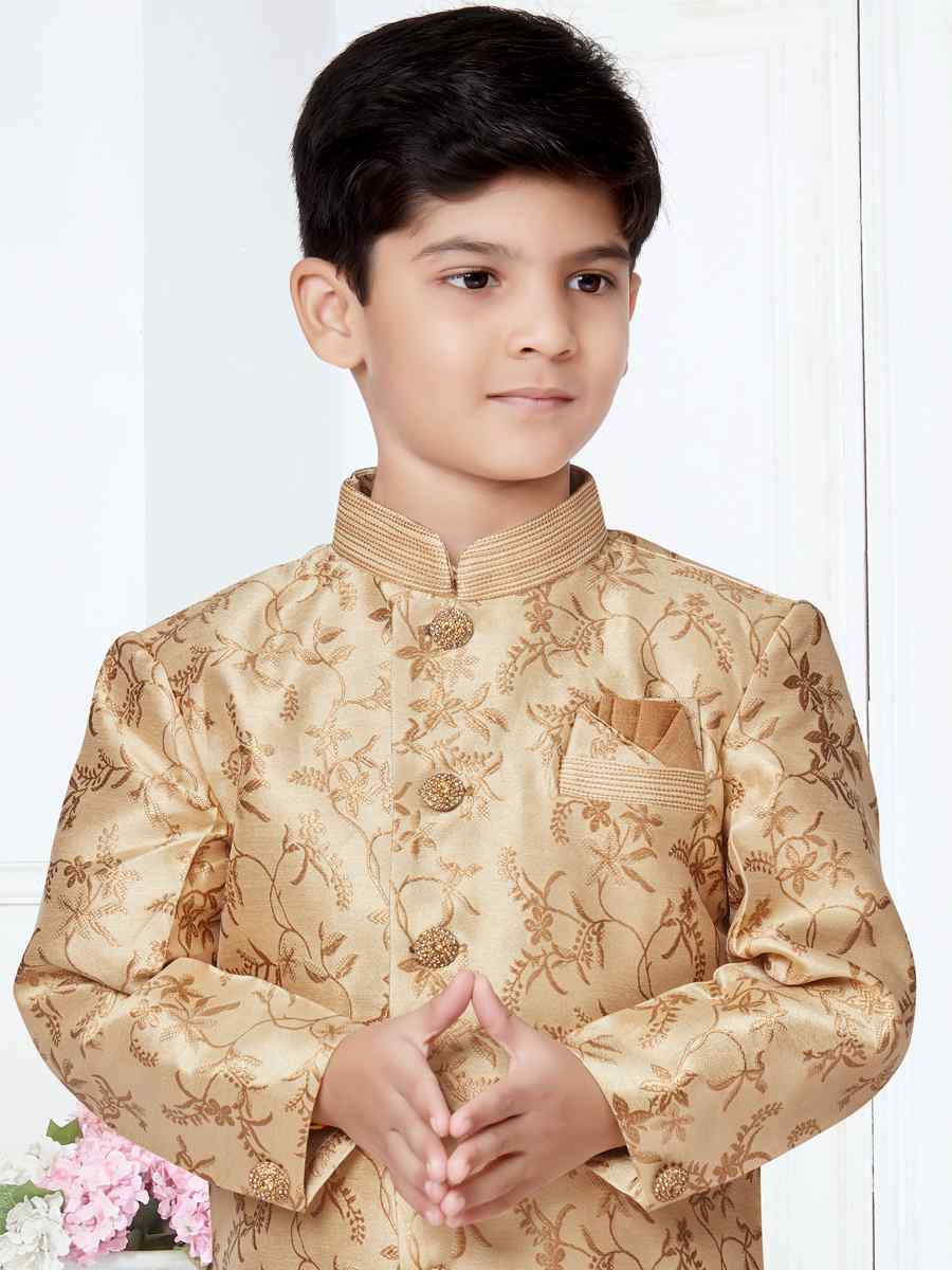 Gold Heavy Jacquard Floral Party Festival Kurta Dhoti Boys Wear