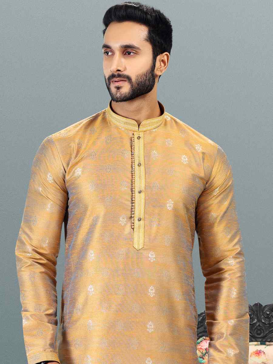 Gold Jacquard Banarasi Silk Woven Festival Wedding Kurta