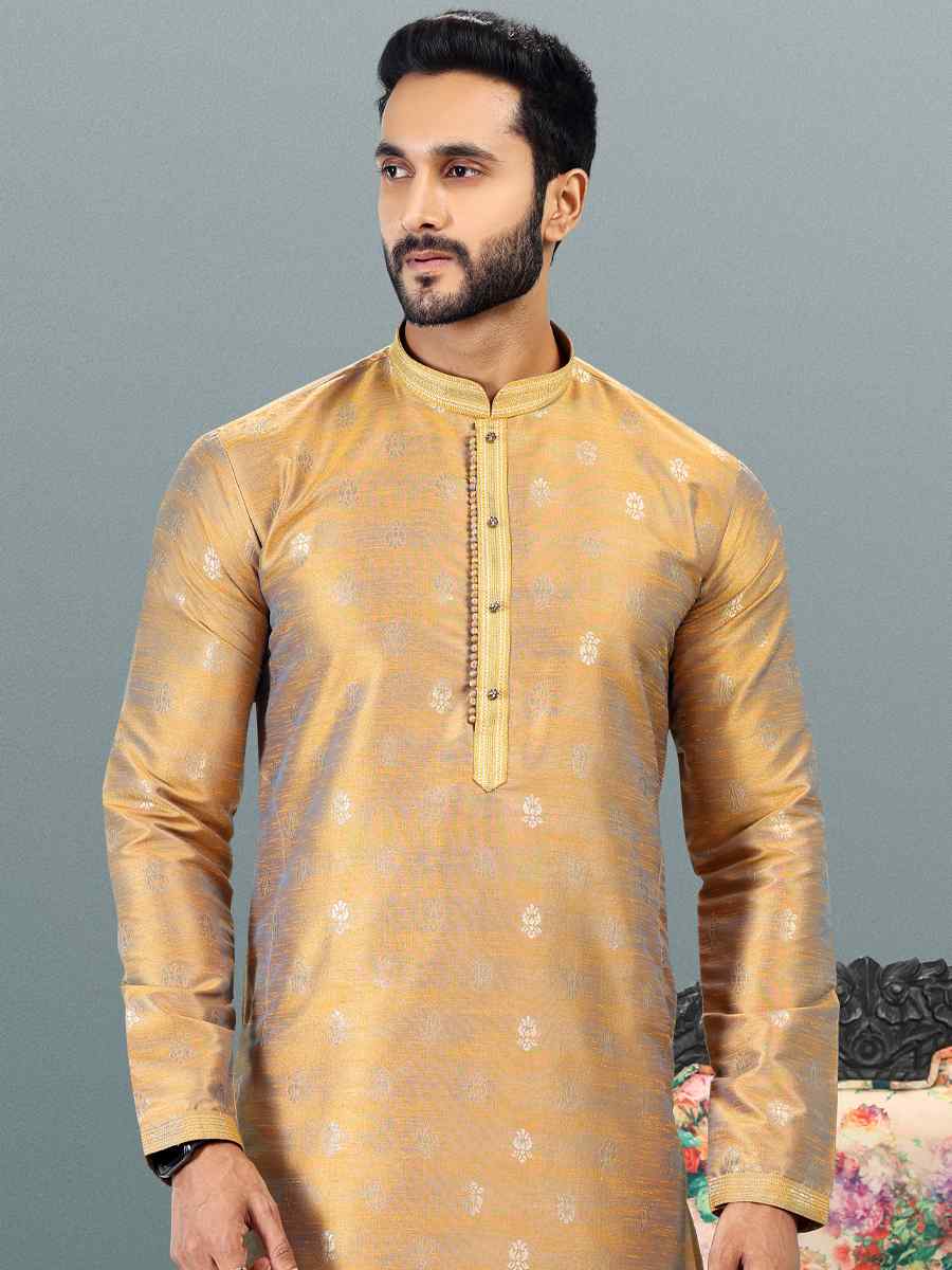 Gold Jacquard Banarasi Silk Woven Festival Wedding Kurta