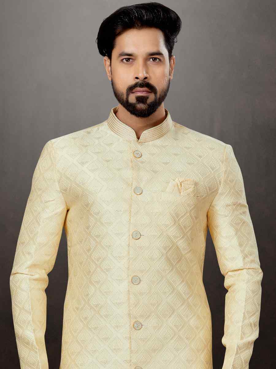 Gold Jacquard Embroidered Festival Wedding Sherwani