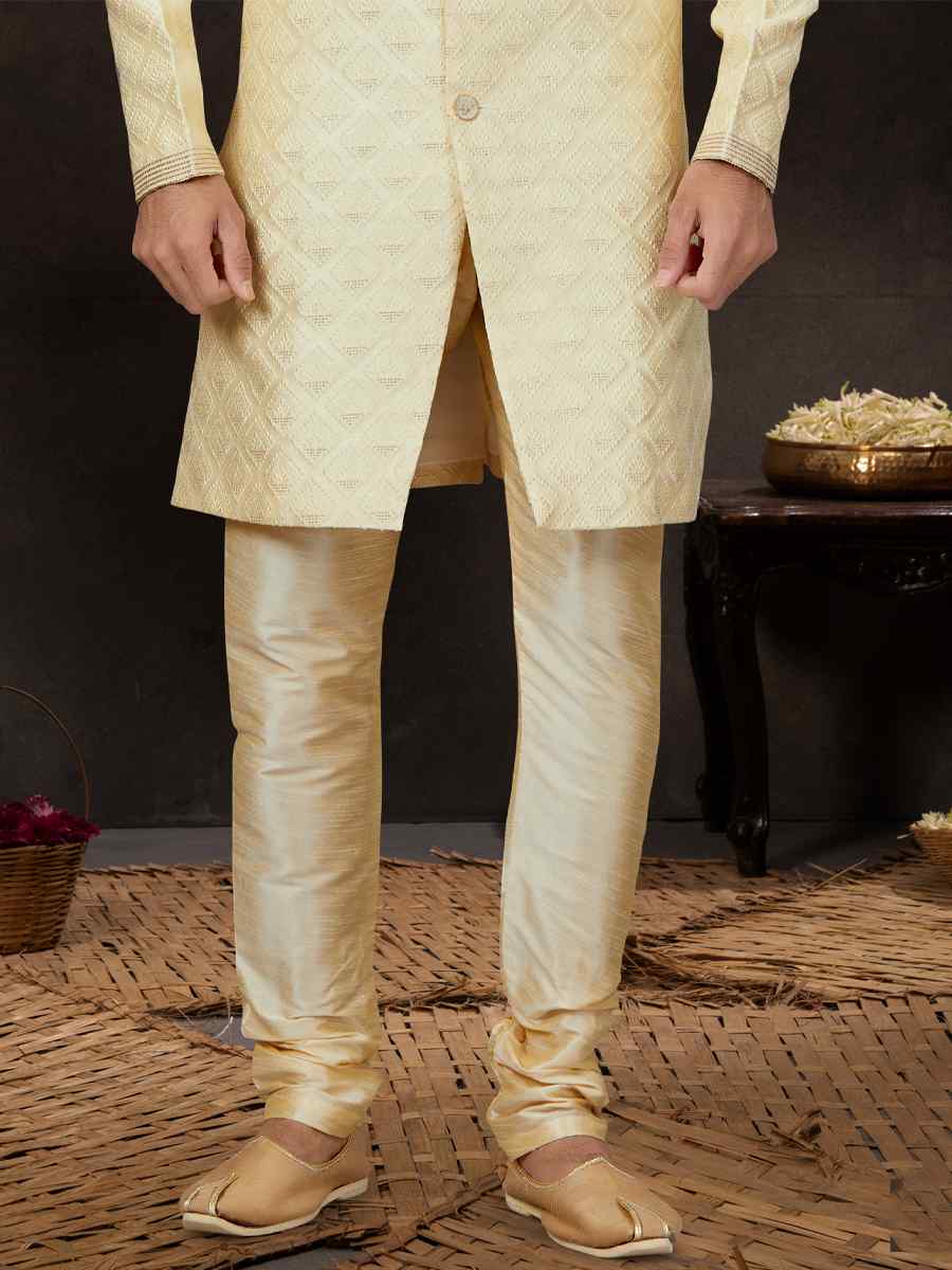 Gold Jacquard Embroidered Festival Wedding Sherwani