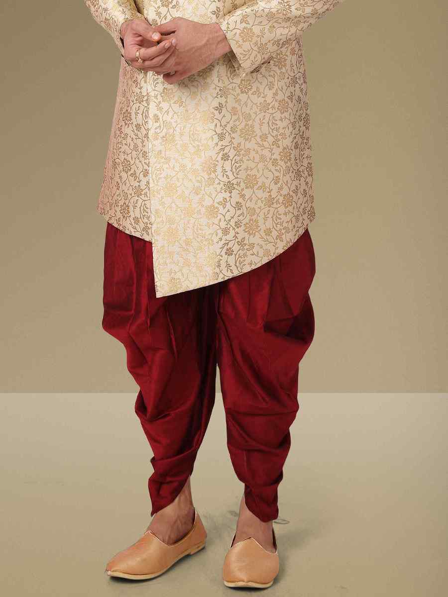 Gold Jacquard Silk Brocade Embroidered Party Peshwari Kurta