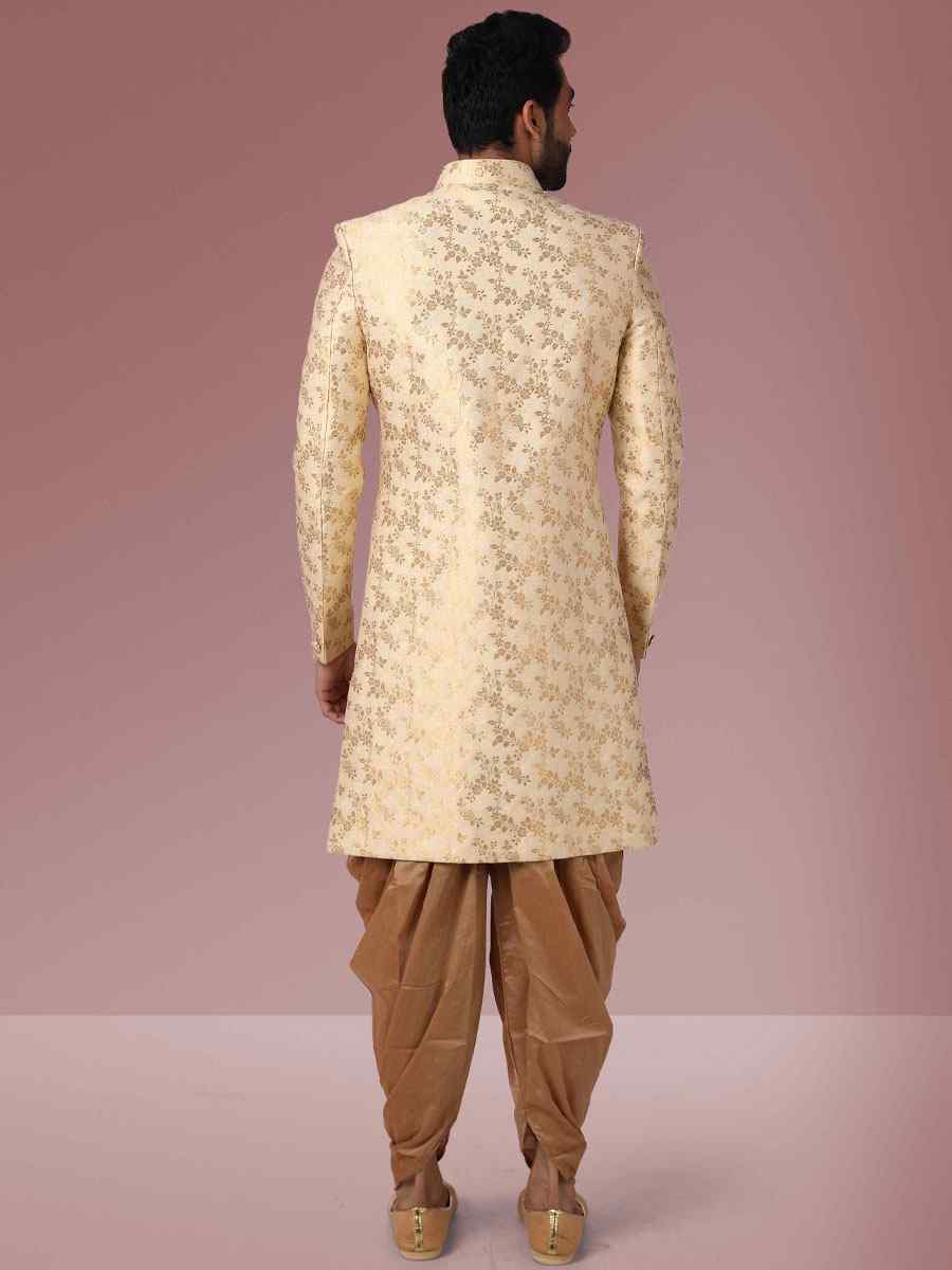 Gold Jacquard Silk Brocade Embroidered Party Peshwari Kurta