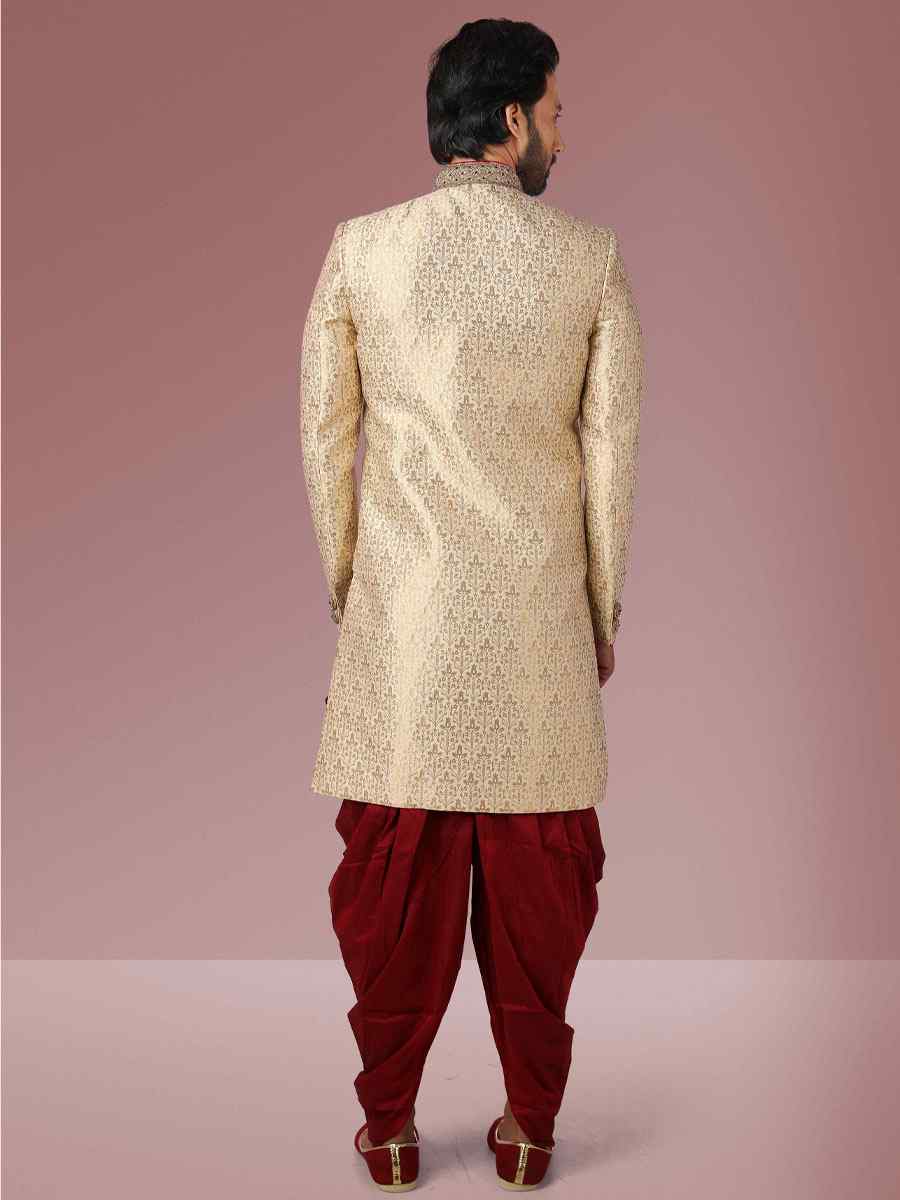 Gold Jacquard Silk Brocade Embroidered Party Peshwari Kurta