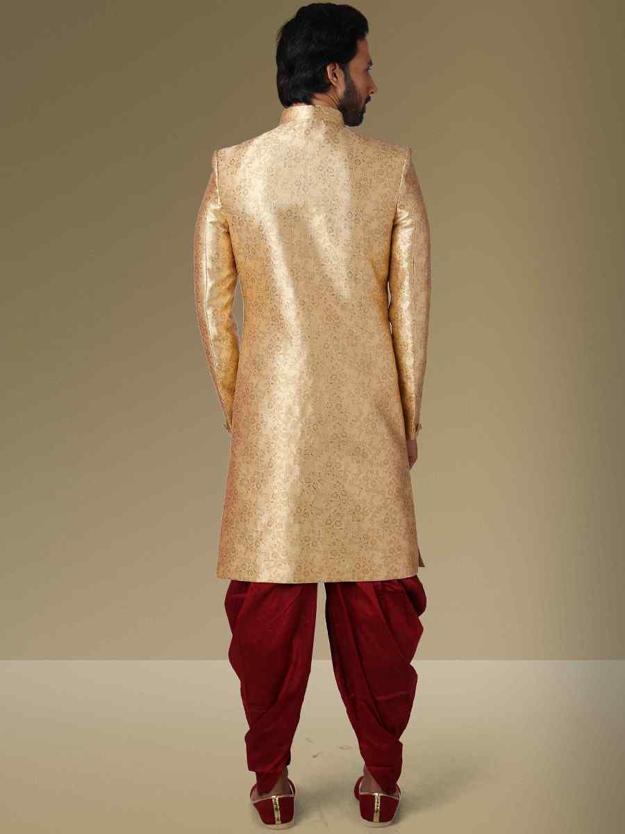 Gold Jacquard Silk Brocade Embroidered Party Peshwari Kurta