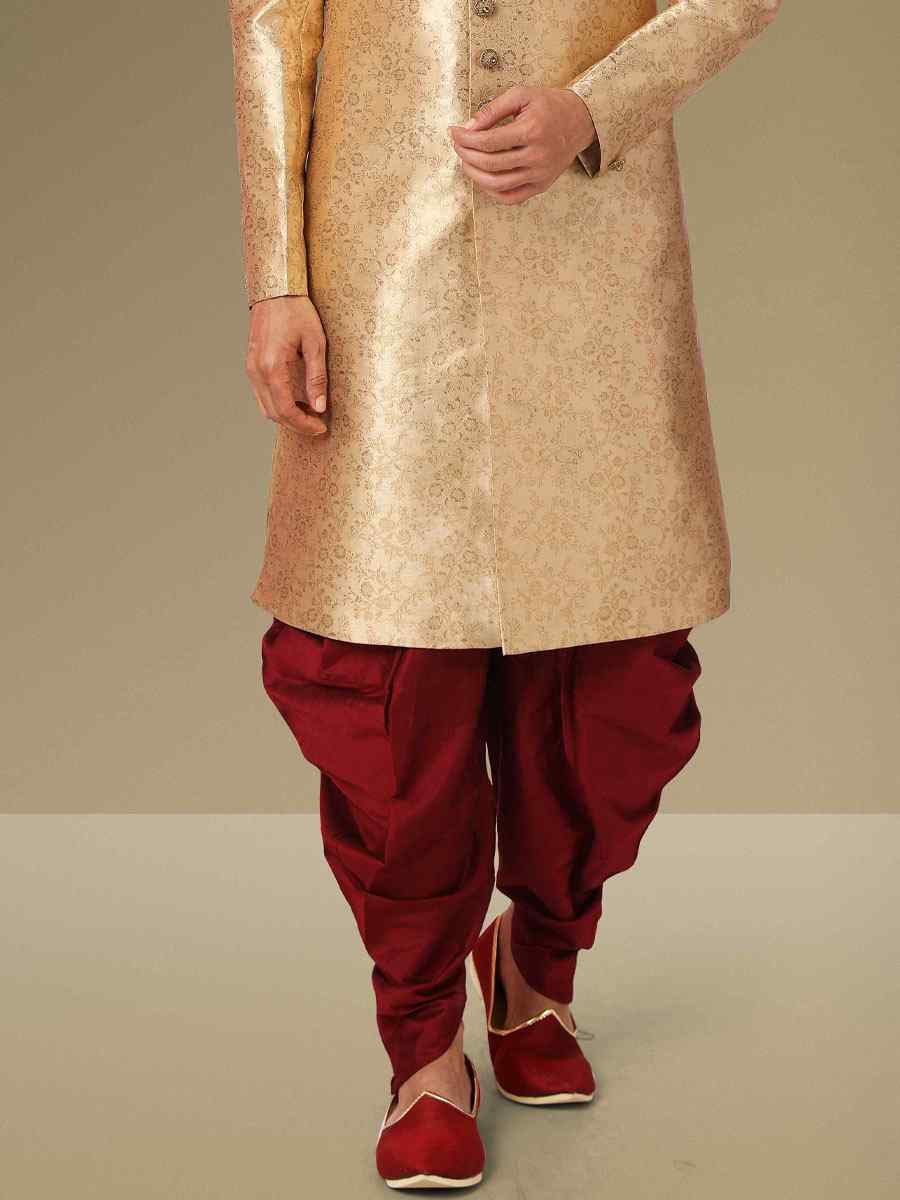 Gold Jacquard Silk Brocade Embroidered Party Peshwari Kurta