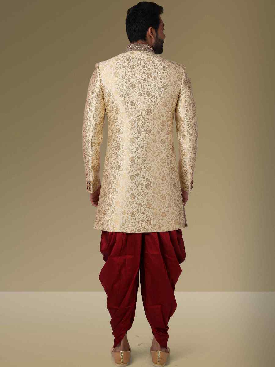 Gold Jacquard Silk Brocade Embroidered Party Peshwari Kurta