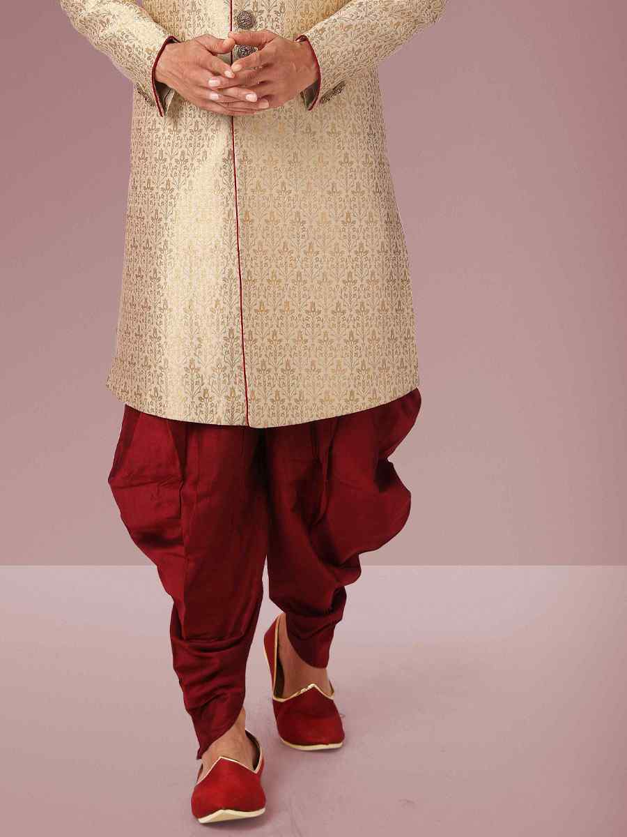 Gold Jacquard Silk Brocade Embroidered Party Peshwari Kurta