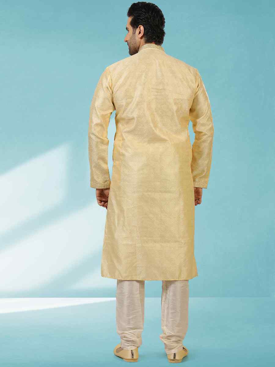 Gold Jacquard Silk Brocade Woven Party Churidar Kurta