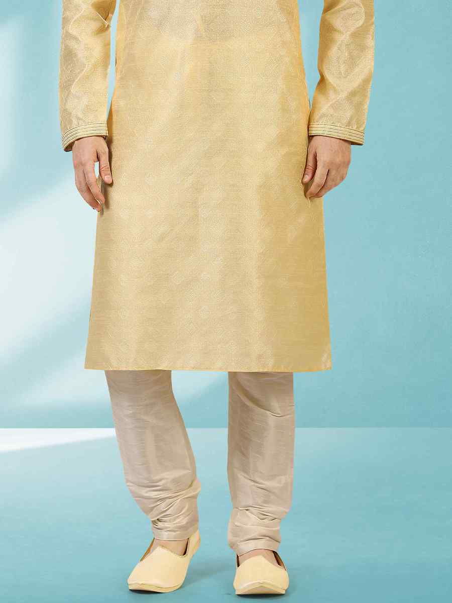 Gold Jacquard Silk Brocade Woven Party Churidar Kurta