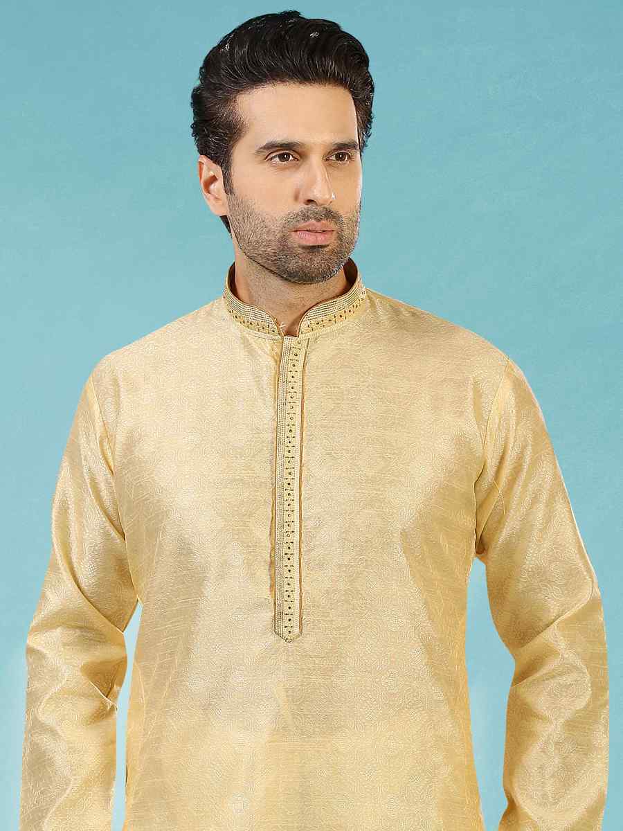 Gold Jacquard Silk Brocade Woven Party Churidar Kurta