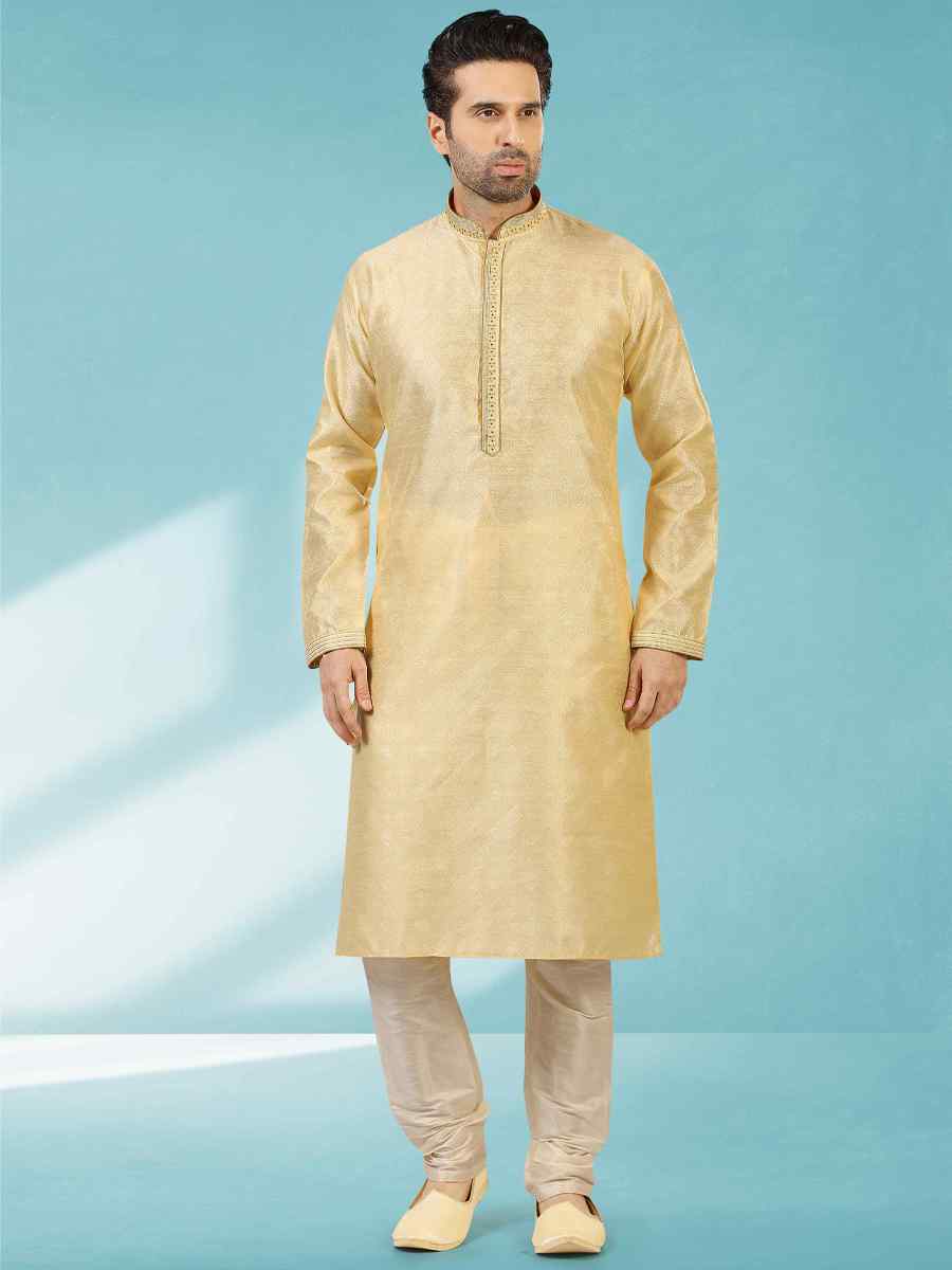 Gold Jacquard Silk Brocade Woven Party Churidar Kurta