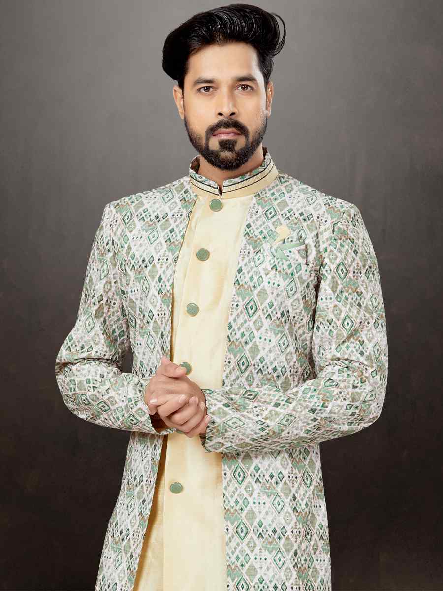 Gold Jacquard Silk Dupion Embroidered Festival Wedding Sherwani