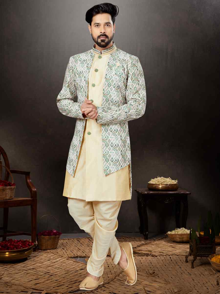 Gold Jacquard Silk Dupion Embroidered Festival Wedding Sherwani