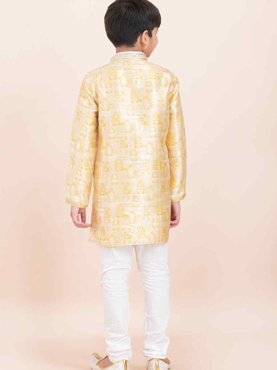 Gold Jacquard Silk Embroidered Festival Traditional Kurta Pyjama Boys Wear