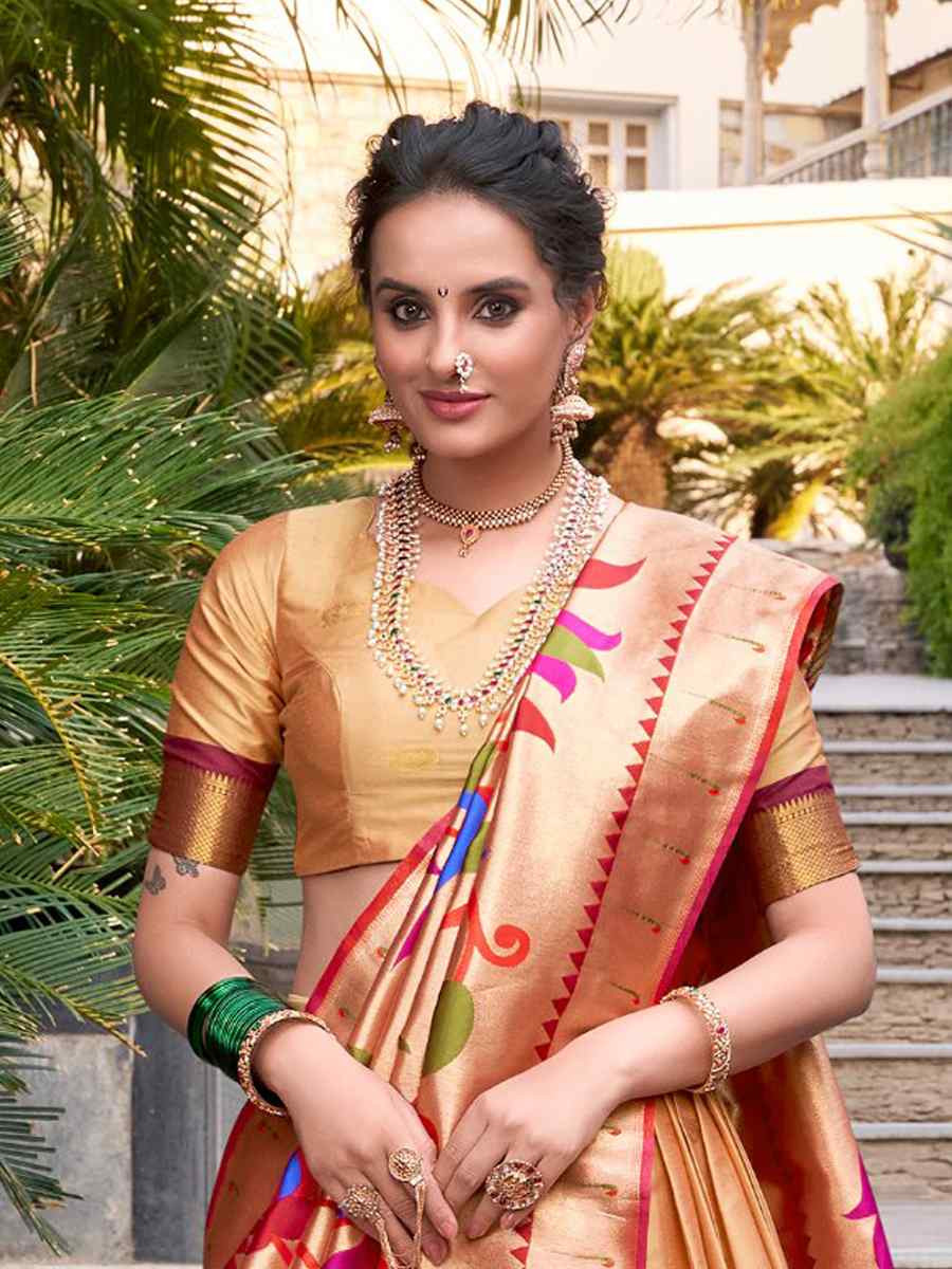Gold Jacquard Silk Handwoven Bridesmaid Wedding Heavy Border Lehenga Choli