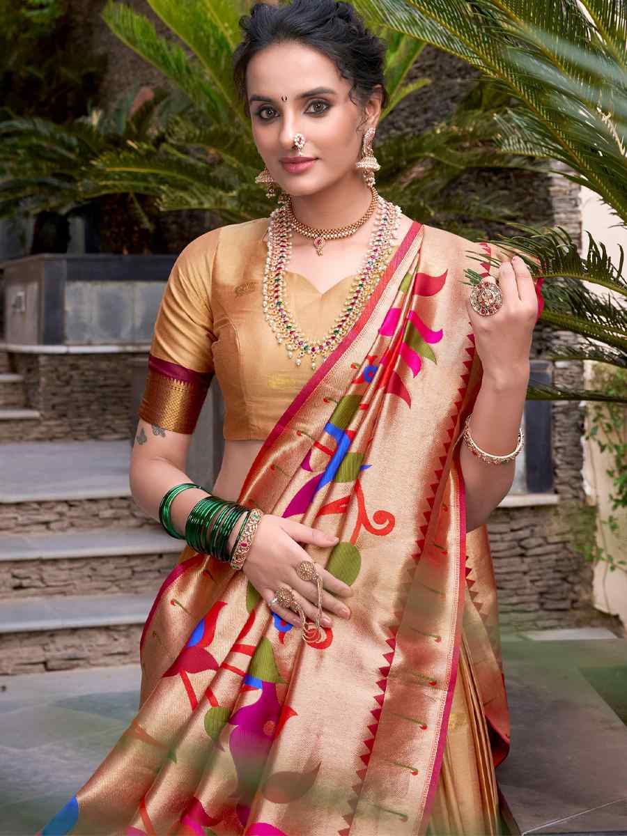 Gold Jacquard Silk Handwoven Bridesmaid Wedding Heavy Border Lehenga Choli