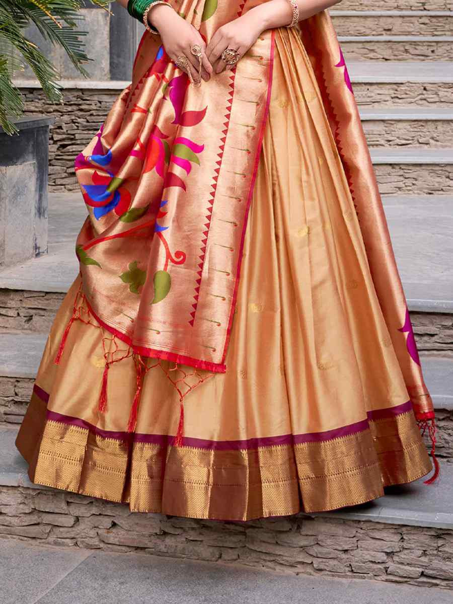 Gold Jacquard Silk Handwoven Bridesmaid Wedding Heavy Border Lehenga Choli