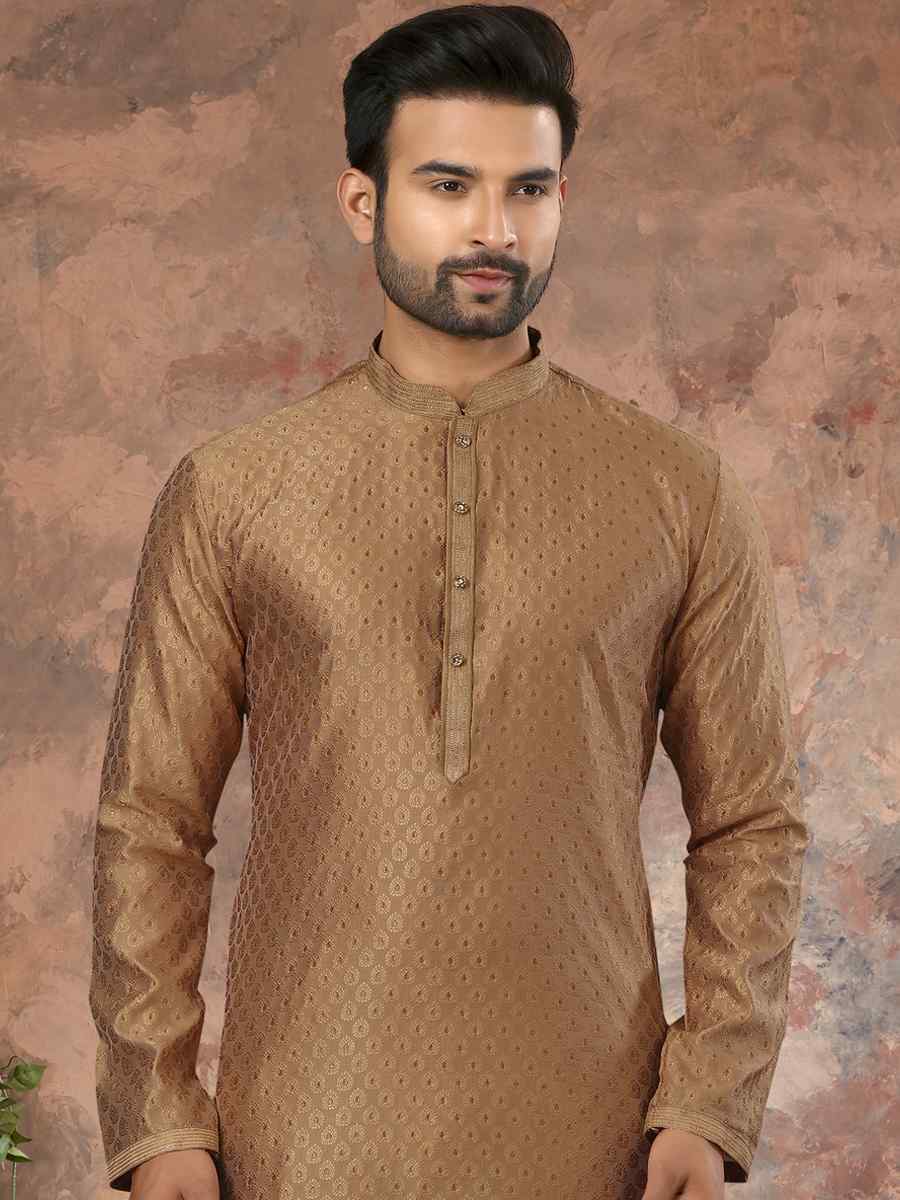 Gold Jacquard Woven Festival Party Kurta