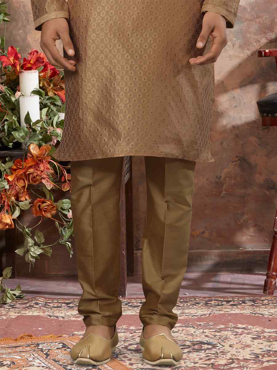 Gold Jacquard Woven Festival Party Kurta