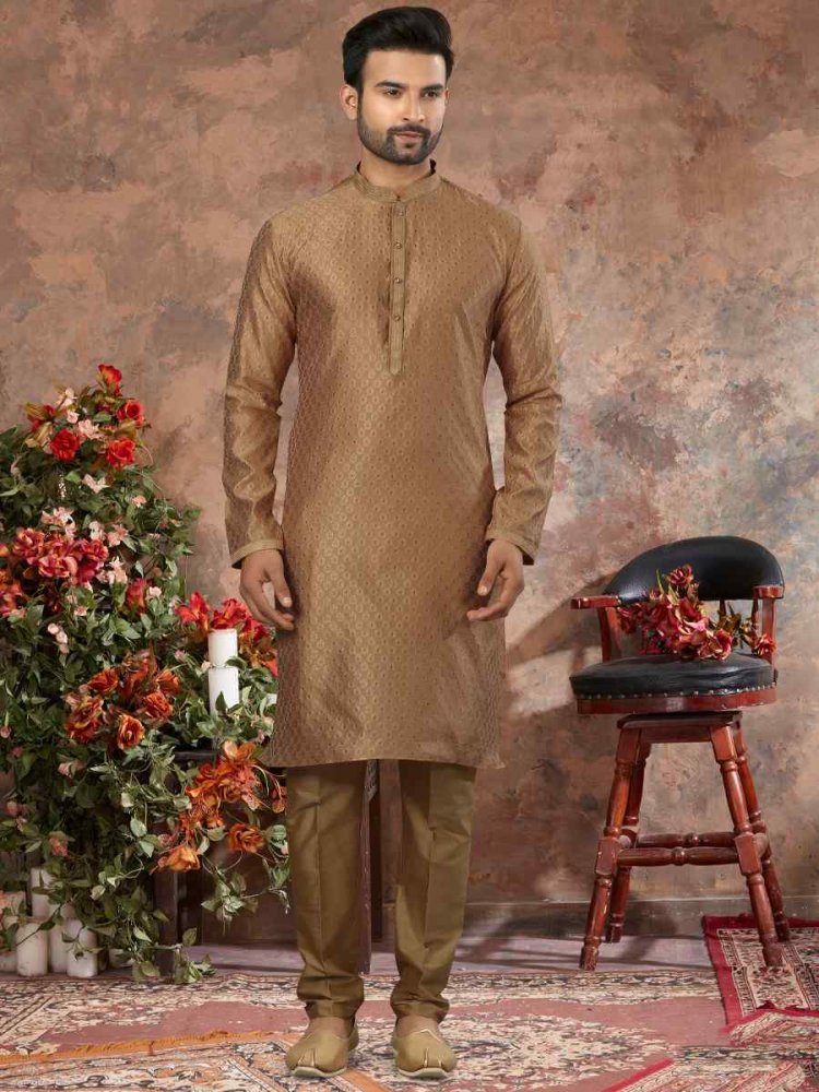 Gold Jacquard Woven Festival Party Kurta