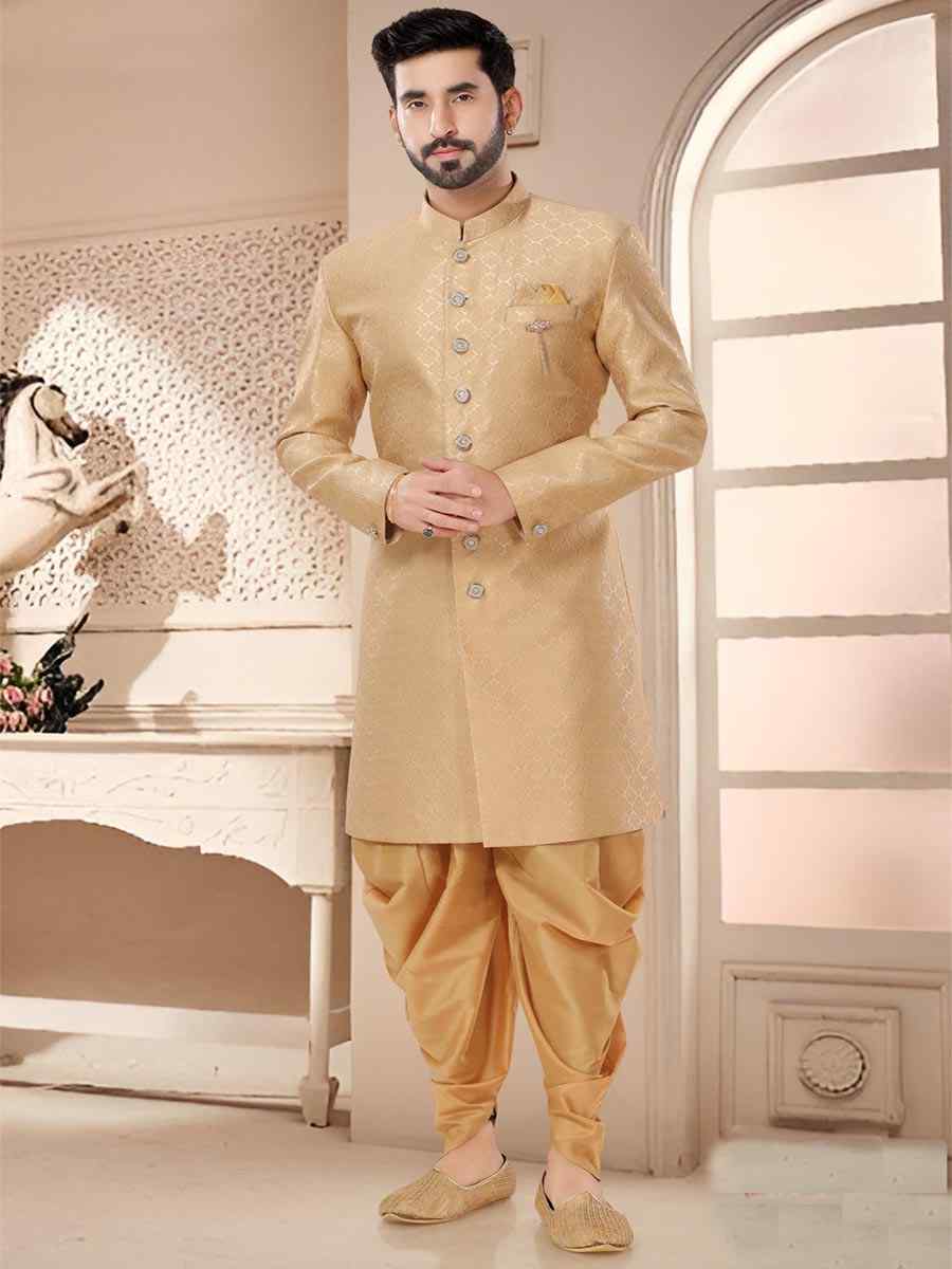 Gold Jacquard Woven Festival Wedding Kurta