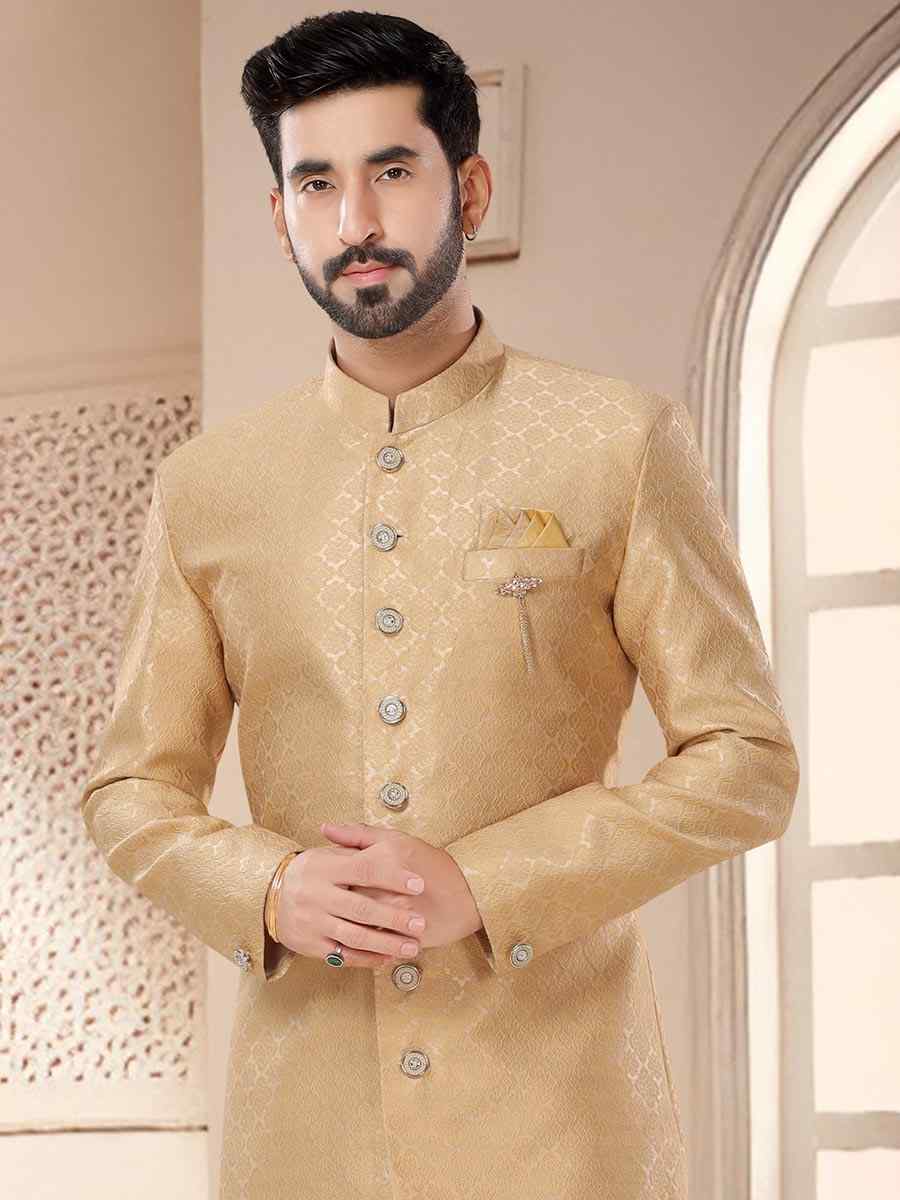 Gold Jacquard Woven Festival Wedding Kurta