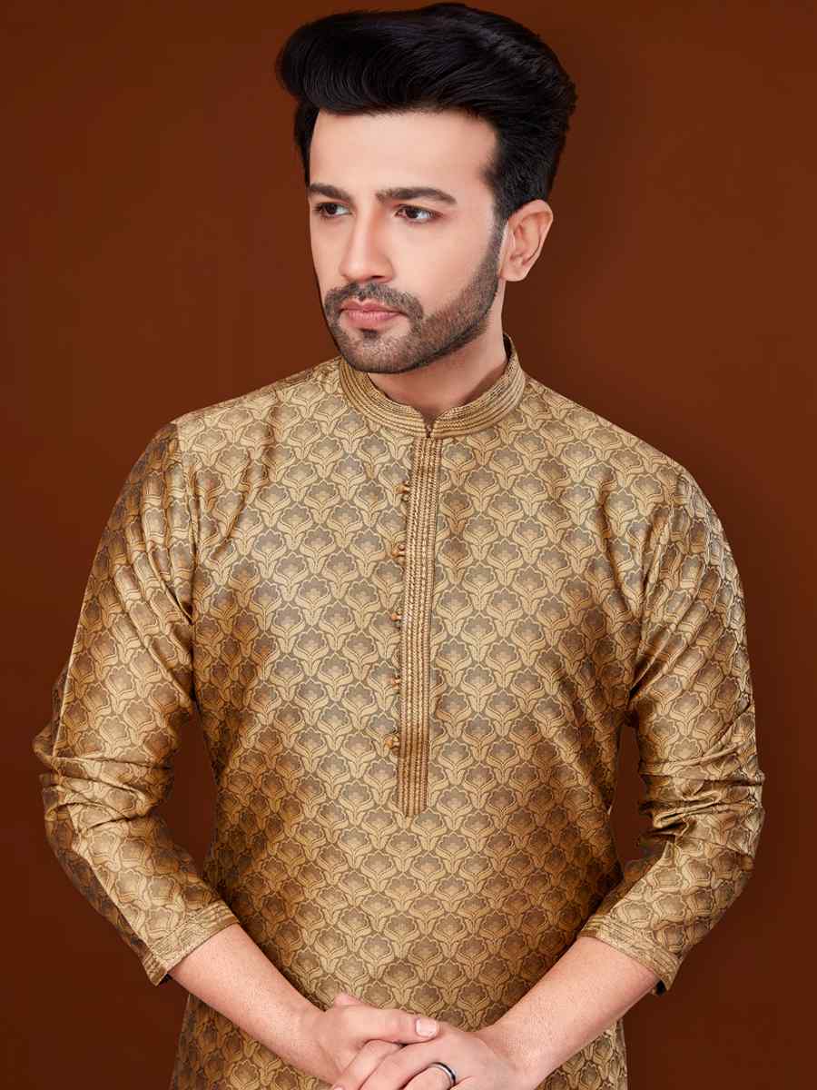 Gold Jacquard Woven Wedding Festival Kurta