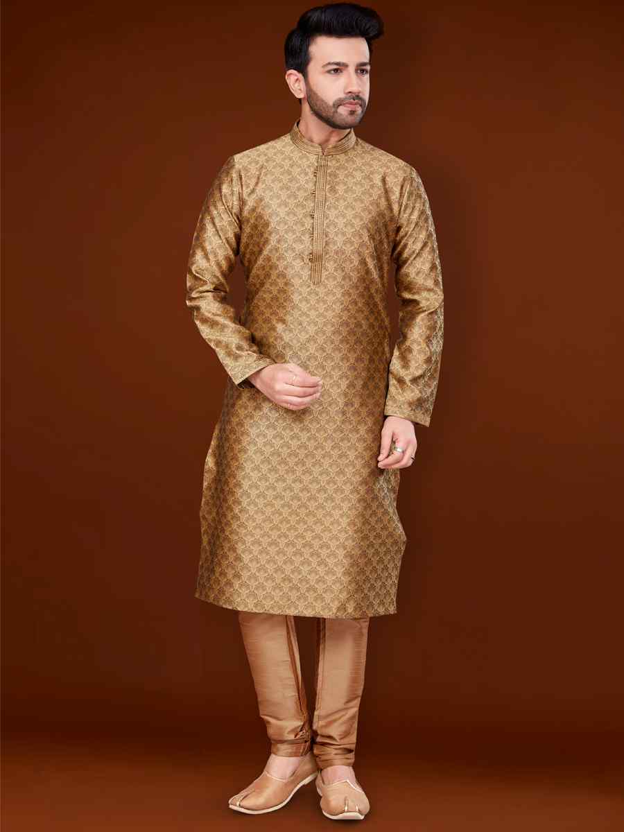 Gold Jacquard Woven Wedding Festival Kurta