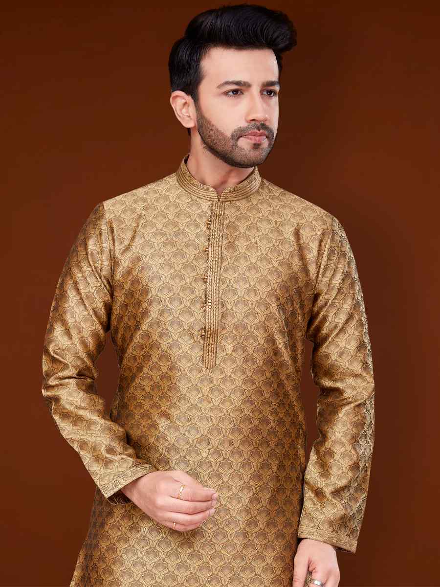 Gold Jacquard Woven Wedding Festival Kurta