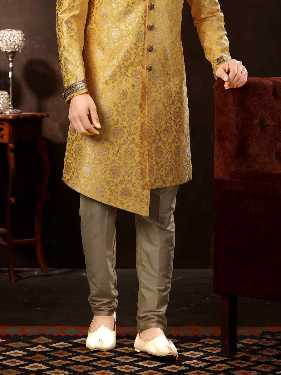 Gold Jacquard Woven Wedding Party Sherwani