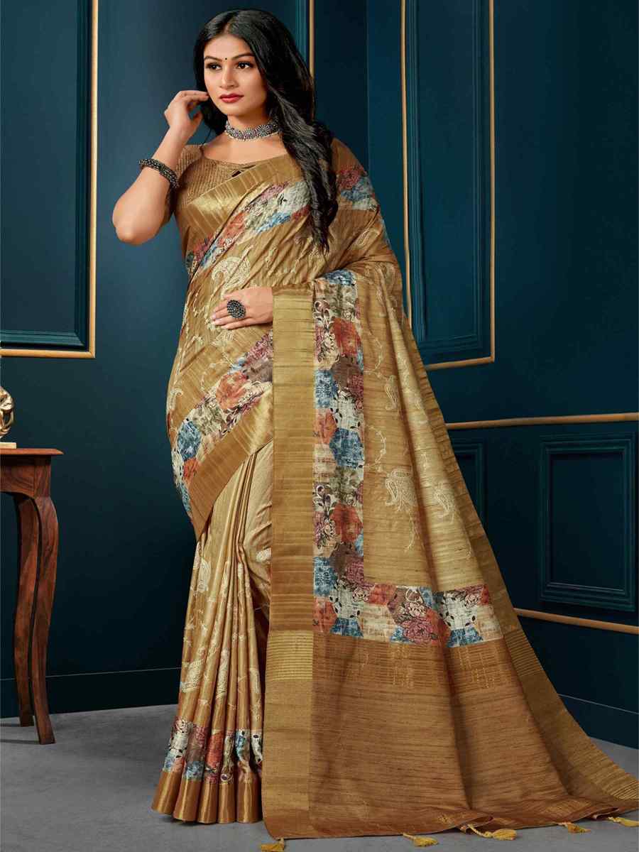 Gold Kotha Silk Embroidered Mehendi Festival Heavy Border Saree