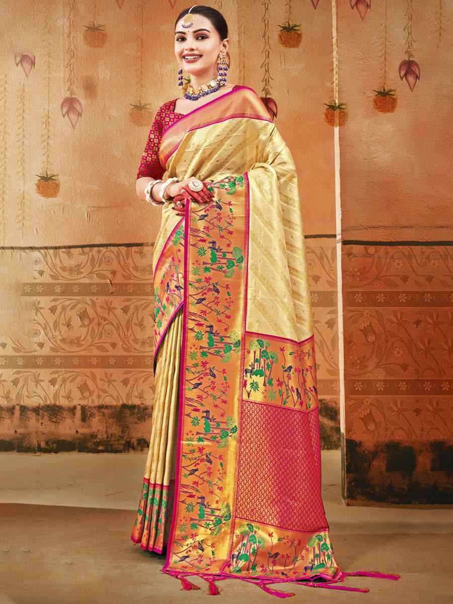Gold Paithani Silk Handwoven Wedding Festival Heavy Border Saree